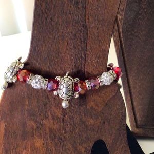 Turtle charm Red Crystal Bracelet